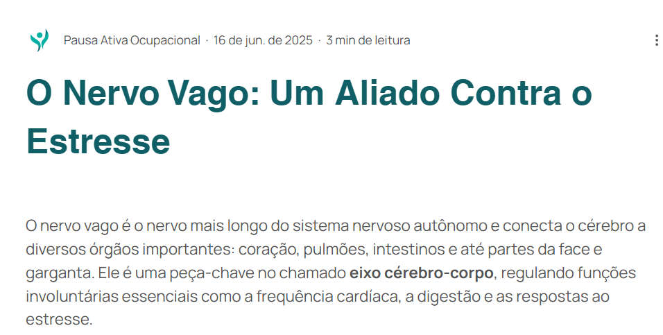 Print de artigo explicando o nervo vago como aliado contra o estresse e eixo cérebro-corpo