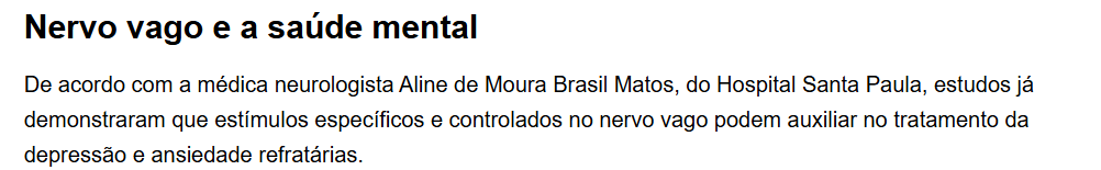 Print sobre nervo vago e saúde mental mencionando estímulos controlados no nervo vago